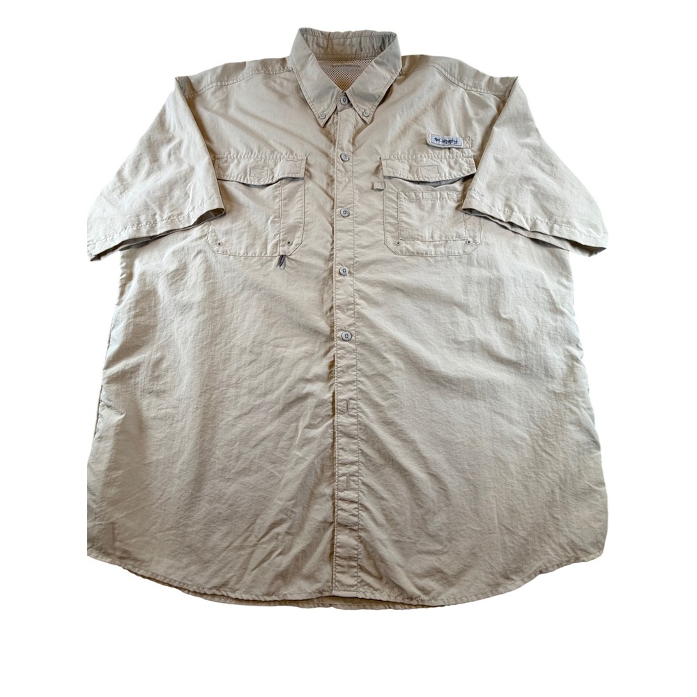 Columbia PFG Bahama II Fishing Shirt Mens XL Short Sleeve Tan Khaki Button Up
